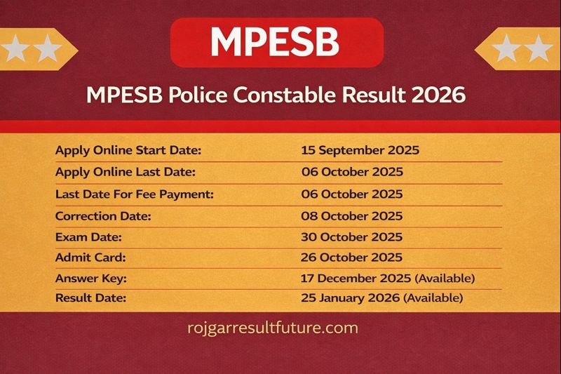 MPESB Police Constable Result 2026 important dates including apply online date, exam date, admit card, answer key and result date